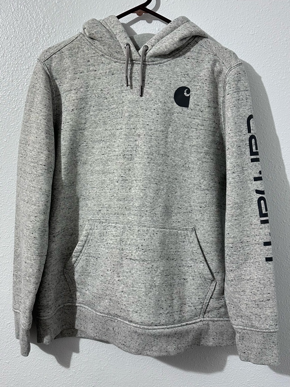Carhartt Womens 1X Heather Gray Pullover Hoodie with Sleeve Logo